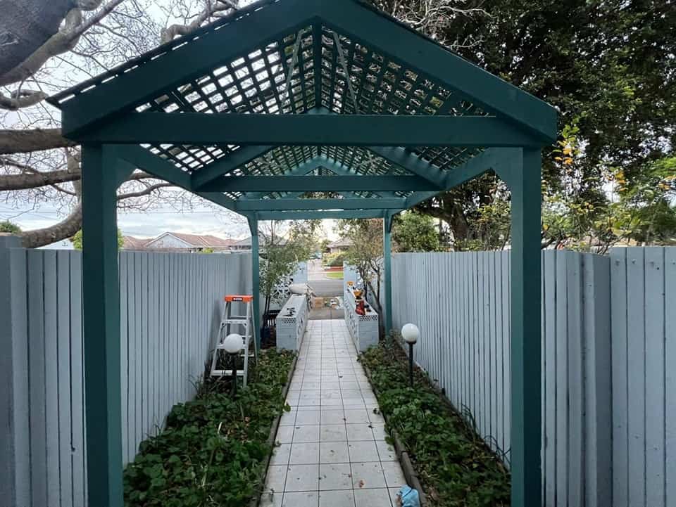 pergola that we built in glen huntley, painted dark green